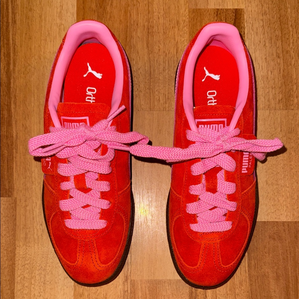 Puma Red Sneakers with Pink Highlights